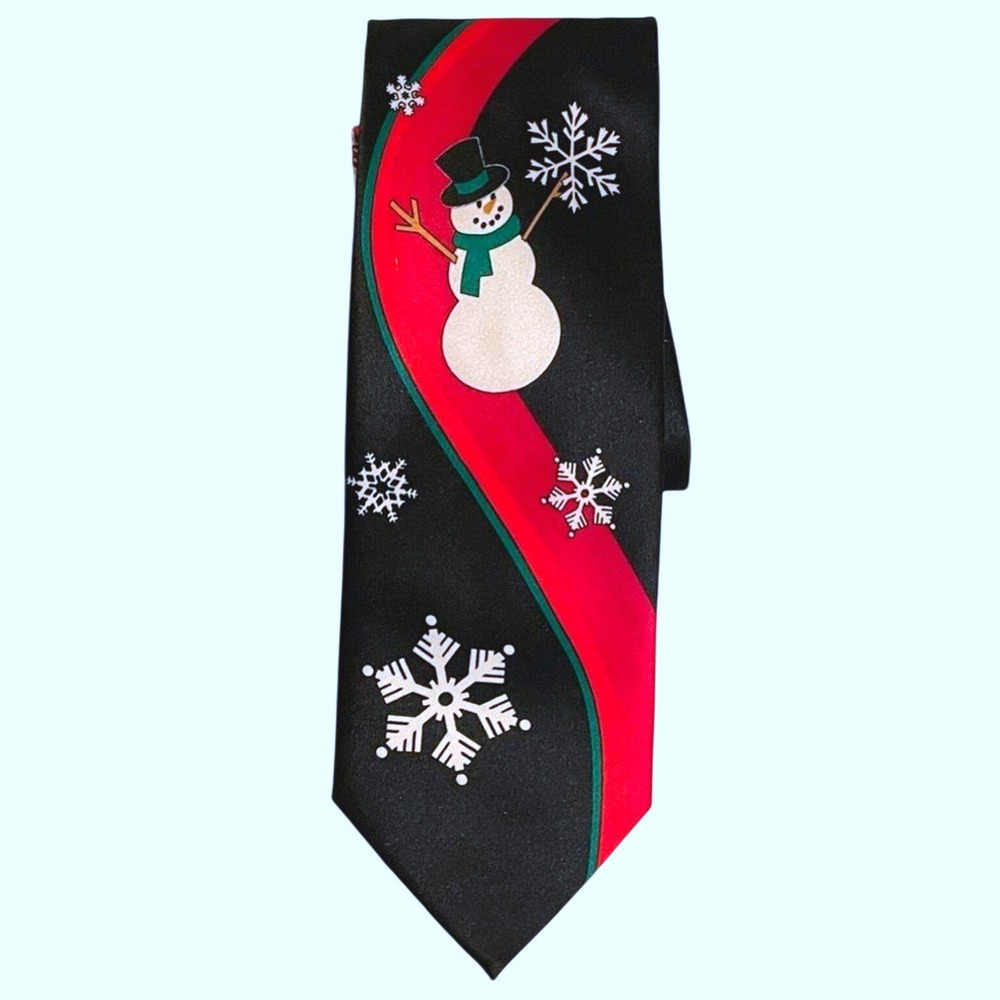 Holiday Traditions Necktie Black Frosty Snowman Snowflake Christmas Novelty Mens